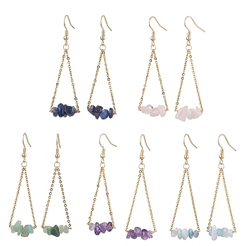 5Pair Natural Gemstone Dangle Earrings, 304 Stainless Steel Earring for Women, 60x20mm