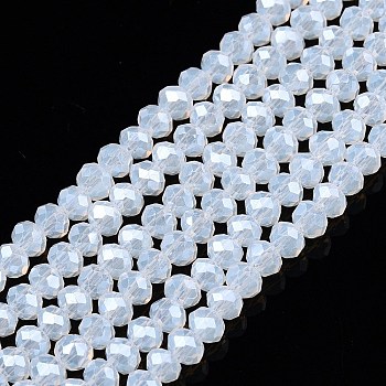 Electroplate Glass Beads Strands, Imitation Jade Beads, Pearl Luster Plated, Faceted, Rondelle, Light Blue, 2.9~3.3x2mm, Hole: 0.8mm, about 148~150pcs/strand, 15.55~15.75 inch(39.5~40cm)