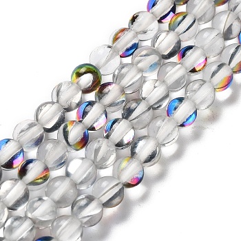 Synthetic Moonstone Beads Strands, Round, Clear AB, 6mm, Hole: 1mm, about 31pcs/strand, 7.20 inch(18.3cm)