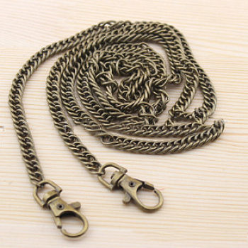 Iron Handbag Chain Straps, with Alloy Clasps, for Handbag or Shoulder Bag Replacement, Antique Bronze, 120x0.7x0.13cm