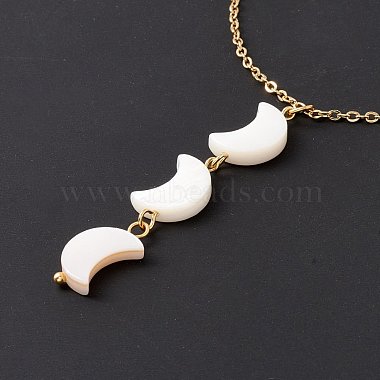 Natural Shell Crescent Moon Pendant Necklace with 304 Stainless Steel Chains for Women(NJEW-C016-04G)-5