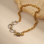 Two Tone 304 Stainless Steel Oval Link Cable Chain OT Necklaces for Women, Golden & Stainless Steel Color, 17.52 inch(44.5cm)(NJEW-T020-02D-GP)