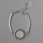 Alloy Link Bracelet Making, with Flat Round Cabochon Settings & Curved Bar Links & Chain Extender, Antique Silver, 6-1/2 inch(16.5cm), Tray: 20mm(FIND-WH0112-94AS)