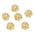 Brass Micro Pave Cubic Zirconia Bead Caps, Flower, Rack Plating, Long-Lasting Plated, Cadmium Free & Lead Free, Golden, 8.5x9.5x4mm, Hole: 1.5mm(CU-CBAA9C2-08G)