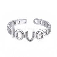304 Stainless Steel Word Love Open Cuff Ring, Chunky Hollow Ring for Women, Stainless Steel Color, US Size 6 3/4(17.1mm)(RJEW-T023-72P)