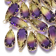 Glass Pendants, with Brass Findings, Faceted, Teardrop, Golden, Colorful, 24x10.5x6mm, Hole: 1.5mm(X-GLAA-S179-02C)