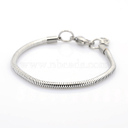 304 Stainless Steel European Style Round Snake Chains Bracelets, with Lobster Claw Clasp, Stainless Steel Color, 163x3mm(STAS-J015-01)