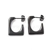 Ion Plating(IP) 304 Stainless Steel Rectangle Stud Earrings, Half Hoop Earrings for Women, Electrophoresis Black, 20.5x17.5x3mm, Pin: 0.7mm(EJEW-P198-03EB)