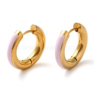Real 18K Gold Plated 304 Stainless Steel Hoop Earrings, with Enamel, Pink, 20x4mm(UA1409-4)