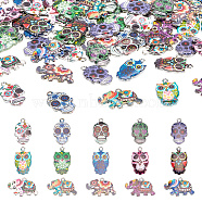 75Pcs 15 Style Alloy Enamel Pendants, Platinum, Owl/Skull/Elephant, Mixed Color, 23x13x2~2.5mm, Hole: 1.6mm, 5pcs/style(ENAM-AR0001-51)