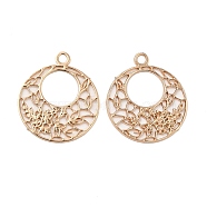Long-Lasting Plated Brass Filigree Charms, Flat Round with Flower Charm, Light Gold, 14x12x0.3mm, Hole: 1.2mm(KK-K336-22KCG)