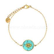 Natural  Turquoise Flat Round with Eye Pendant Necklace, with Stainless Steel Chains, Golden, 5-1/4 inch(13.3cm)(LX8360-2)