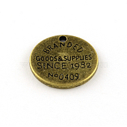 Tibetan Style Alloy Pendants, Flat Round with Word, Cadmium Free & Lead Free, Antique Bronze, 19x1.5mm, Hole: 1.5mm, about 483pcs/1000g(TIBE-Q050-174AB-LF)