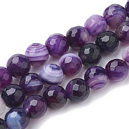 Natural Striped Agate/Banded Agate Beads Strands, Dyed, Faceted, Round, Indigo, 6mm, Hole: 1mm, about 62pcs/strand, 15.3 inch(G-S281-51G-6mm)