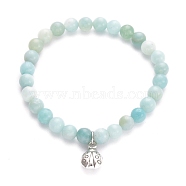 Natural Amazonite Beaded Bracelets, with Tibetan Style Zinc Alloy Charm, Ladybug/Ladybird, 7-1/8 inch(18cm)(BJEW-PH01412)