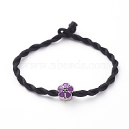 Nylon Thread Cord Bracelets, with European Style Alloy Enamel Large Hole Beads, Flower, Dark Violet, 8-1/8 inch(20.5cm), 3mm(BJEW-JB04859-01)