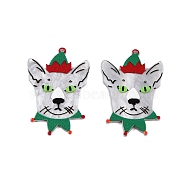 Christmas Theme Printing Acrylic Pendants, Wolf, 41.5x29x2.5mm, Hole: 1.6mm(BACR-N002-01L)