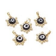 Handmade Evil Eye Lampwork Pendants, with Rack Plating Real 18K Gold Plated Brass Findings, Long-Lasting Plated, Snowflake Charm, Black, 15x14x4mm, Hole: 4x6.5mm(LAMP-G157-04G-04)