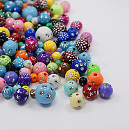 Metal Enlaced Round Acrylic Beads, Mixed Color, 6~14mm, Hole: 1~3mm(PACR-MSMC001-02)