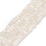 Half Plated Faceted Rondelle Electroplate Imitation Jade Glass Bead Strands, WhiteSmoke, 3x2mm, Hole: 1mm, about 123~127pcs/strand, 15~16 inch(38~40cm)(X-EGLA-D020-3x2mm-05)