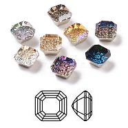 Embossed K9 Glass Rhinestone Cabochons, Flat Back, Back Plated, Faceted, Square, Mixed Color, 10x10x6.7mm(RGLA-P030-03B-M)
