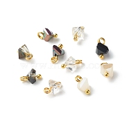 Electroplate Glass Charms, with Brass Ball Head Pins, Triangle, Clear, 8x6x4.5mm, Hole: 1.8mm(PALLOY-JF00821-02)