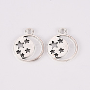 Tibetan Style Alloy Pendants, Lead Free & Cadmium Free, Flat Round with Star, Antique Silver, 20x16x1mm, Hole: 2.5mm, about 450cs/500g(TIBE-N010-76AS-RS)