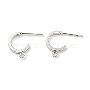 Brass Round Stud Earring Findings, Half Hoop Earring Findings with Horizontal Loops, Real Platinum Plated, 13x1.5mm, Hole: 1mm, Pin: 0.7mm(KK-L208-16P)