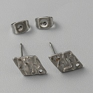 304 Stainless Steel Textured Geometry Stud Earring Findings with Hole, Stainless Steel Color, Rhombus, 12x8mm, Hole: 1mm, Pin: 0.6mm(STAS-WH0027-54L)