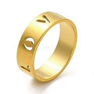 Ion Plating(IP) 201 Stainless Steel Finger Rings, Hollow Out Word Love Wide Band Rings for Women, Golden, US Size 7 1/4(17.5mm), 6.5mm(RJEW-G278-23G)