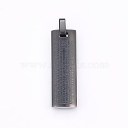 304 Stainless Steel Pendants, Rectangle with Lord's Prayer Cross, Gunmetal, 37x11.5x5mm, Hole: 6x4.5mm(STAS-O103-25D)
