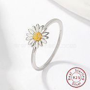 Rhodium Plated 925 Sterling Silver Daisy Flower Finger Ring for Women, with 925 Stamp, Platinum, US Size 6(16.5mm)(KN3229-1)
