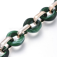 Transparent Acrylic Handmade Cable Chain, Flat Oval, Green, 18.5x11.5x4.5mm, about 39.37 inch(1m)/strand(AJEW-JB00547-04)