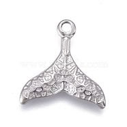 304 Stainless Steel Charms, Textured, Fishtail, Stainless Steel Color, 11x11x1.5mm, Hole: 1mm(STAS-F249-15P-02)