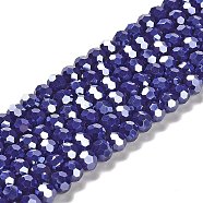 Electroplate Opaque Glass Beads Strands, Faceted(32 Facets), Pearl Luster Plated, Round, Dark Slate Blue, 6mm, Hole: 1mm, about 98~100pcs/strand, 20.39~20.59 inch(51.8~52.3cm)(EGLA-A035-P6mm-A09)