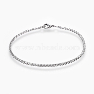 304 Stainless Steel Wheat Chain Bracelets, with Lobster Claw Clasps, Stainless Steel Color, 8-1/8 inch(20.6cm), 2.5mm(BJEW-P239-03A)