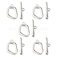 Alloy Toggle Clasps, Irregular Oval Shape, Matte Silver Color, Ring: 17x12x2.5mm, Bar: 6x21.5x2mm, Hole: 1.4mm(PALLOY-YW0002-22MS)