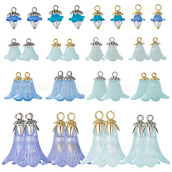 32Pcs 8 Style 2 Colors Acrylic Pendants, Flower Charm, with Brass & 304 Stainless Steel Findings, Mixed Color, 14~30mm, Hole: 2.5~3.5mm(PALLOY-SW00099)