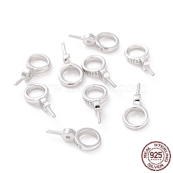 Rhodium Plated 925 Sterling Silver Screw Eye Peg Bails, Ring, For Half-drilled Beads, Platinum, 12x6x3mm, Hole: 4mm, Pin: 0.7mm(STER-D035-46P)