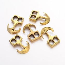 Tibetan Style Alloy Hook Clasps, For Leather Cord Bracelets Making, Anchor, Cadmium Free & Nickel Free & Lead Free, Antique Golden, 23x16x4mm, Hole: 5x4mm, about 380pcs/1000g(TIBEP-35682-AG-NR)