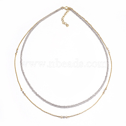 Faceted Natural Obsidian Tiered Necklaces, Layered Necklaces, with Brass Findings, 16.5 inch(42cm)(NJEW-F212-08A)