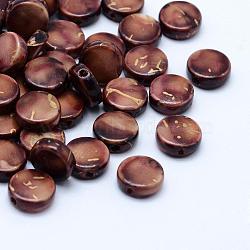 Drawbench Acrylic Beads, Spray Painted, Flat Round, Coconut Brown, 9x3.5mm, Hole: 1mm, about 2500pcs/500g(MACR-K331-19J)