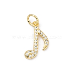 Brass Pave Cubic Zirconia Pendants, Musical Note Charms, Long-Lasting Plated, Lead Free & Cadmium Free, Rack Plating, with Jump Ring, Real 18K Gold Plated, 15.5x10x2mm, Hole: 3.5mm(KK-U062-29G)