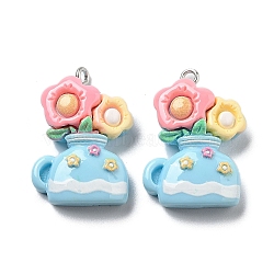 Spring Theme Opaque Resin Pendants, Plant Charms, Flower, 29x20.5x7mm, Hole: 2mm(RESI-R444-04A)