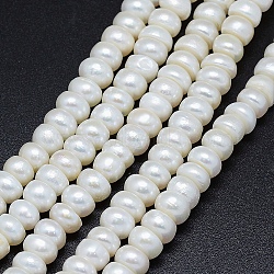 Natural Cultured Freshwater Pearl Beads Strands, Rondelle, White, 7~8x4~5mm, Hole: 0.8mm, about 82pcs/strand, 14.9 inch(38cm)(PEAR-G004-06-01)