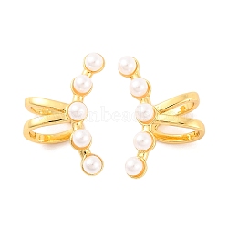 Brass Cuff Earrings, with ABS Pearl for Women, Lead Free & Cadmium Free, Real 18K Gold Plated, 18.5x12x9.5mm(EJEW-U015-19G)