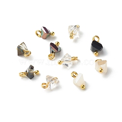 Electroplate Glass Charms, with Brass Ball Head Pins, Triangle, Clear, 8x6x4.5mm, Hole: 1.8mm(PALLOY-JF00821-02)