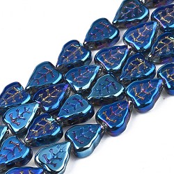 Electroplate Glass Beads Strands, AB Color, Leaf, Marine Blue, 10x8x4mm, Hole: 0.9mm, about 65pcs/strand, 24.80 inch(63cm)(EGLA-S188-16-B01)