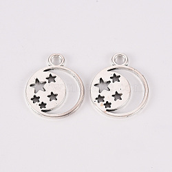 Tibetan Style Alloy Pendants, Lead Free & Cadmium Free, Flat Round with Star, Antique Silver, 20x16x1mm, Hole: 2.5mm, about 450cs/500g(TIBE-N010-76AS-RS)