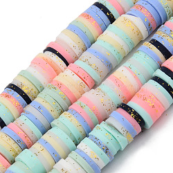 Handmade Polymer Clay Beads Strands, for DIY Jewelry Crafts Supplies, with Glitter Gold Powder, Heishi Beads, Disc/Flat Round, Mixed Color, 6x0.5~1mm, Hole: 1.8mm, about 320~447pcs/strand, 15.75 inch~16.14 inch(40~41cm)(X-CLAY-N008-009)